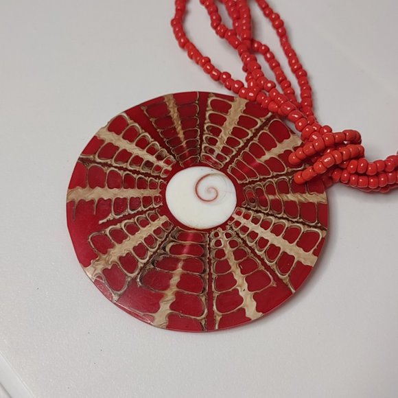 17.75 Inch Red Beaded Large Pendant Necklace - Picture 4 of 11